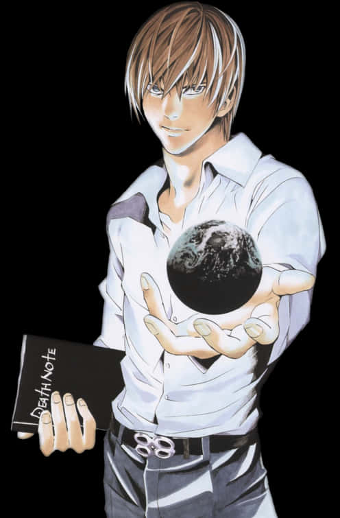 Light Yagami ținând Death Note și Pământul — Anime estetic GIF Fundal