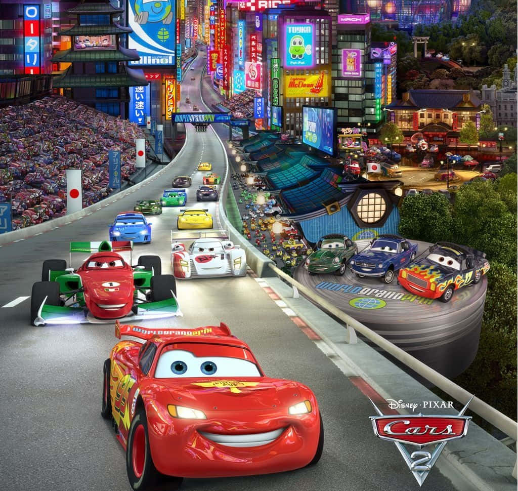 Lightning McQueen și Mater se reîntâlnesc în Mașini 2 de Disney Pixar Fundal