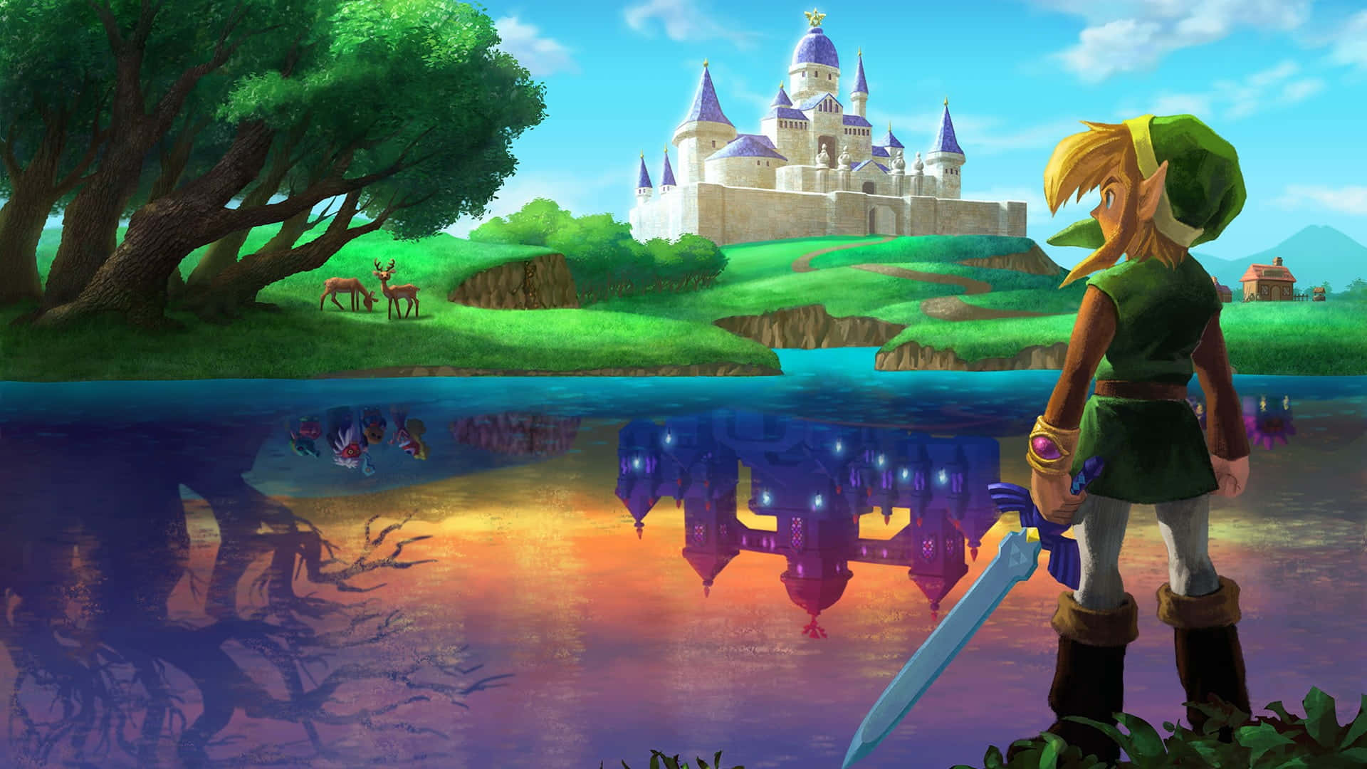 Link pregătit să exploreze lumea mitologică din The Legend of Zelda Fundal