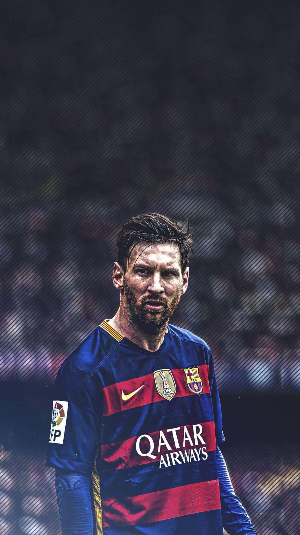 Lionel Messi, cel mai mare fotbalist din lume, în culorile sale emblematice ale FC Barcelona Fundal