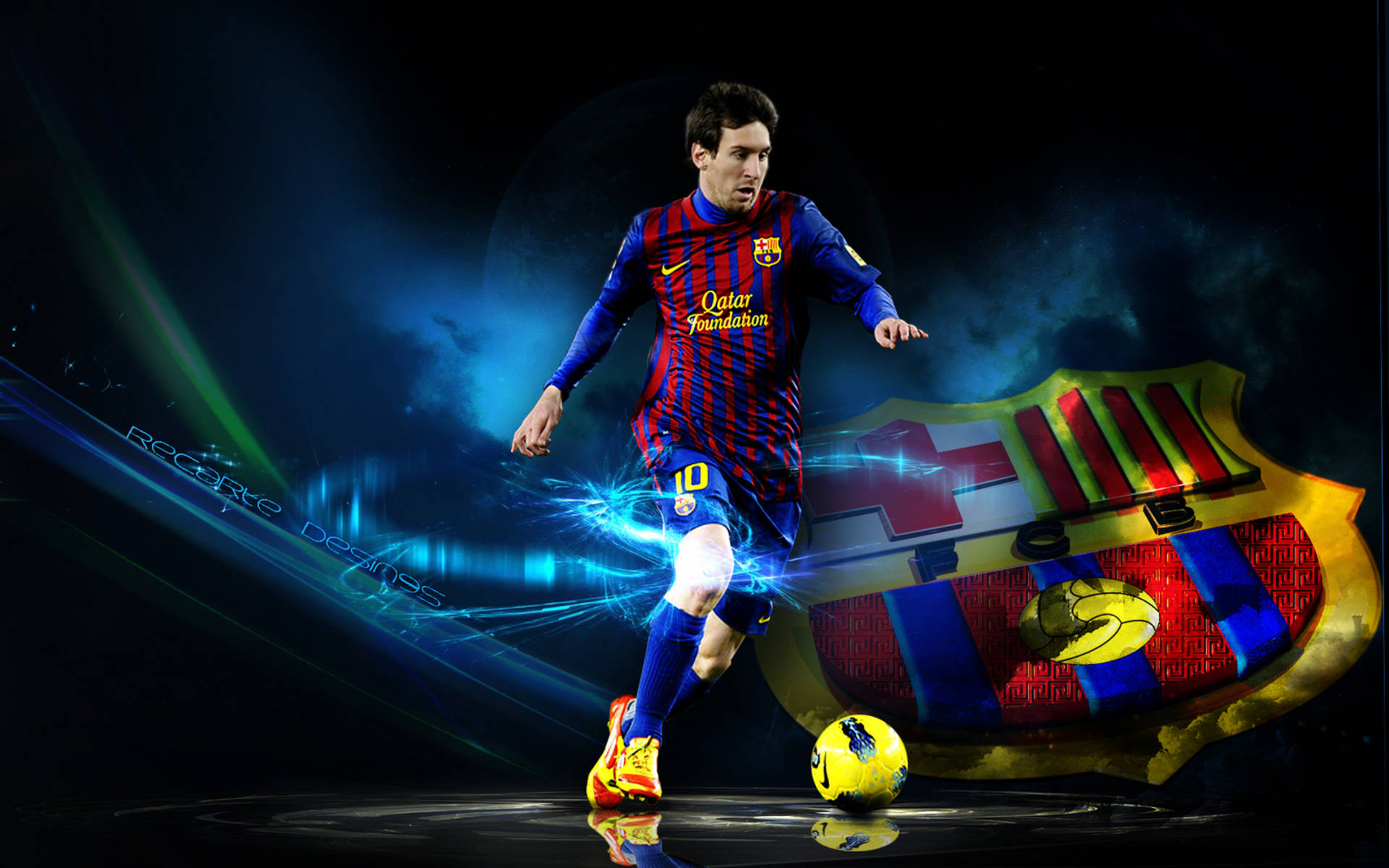 Lionel Messi cu logo-ul echipei FC Barcelona 3D artă wallpaper — Messi Fundal