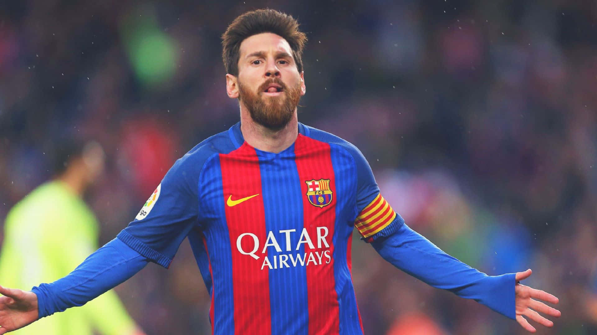 lionel messi sarbatoreste golul sau in timpul unui meci Fundal