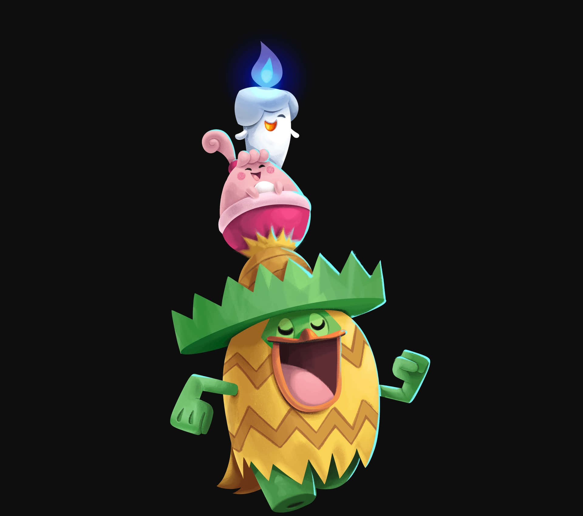 Litwick, Happiny și Ludicolo Fundal