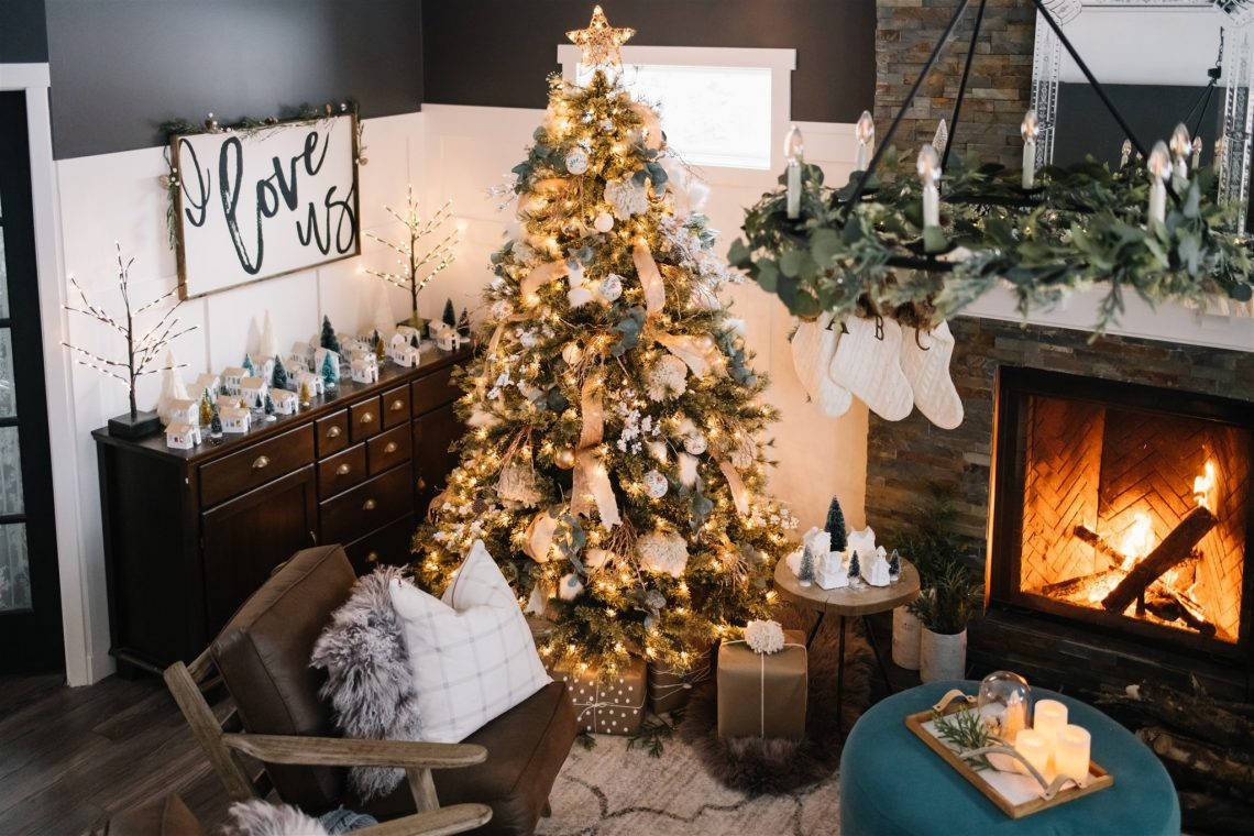Living confortabil de Crăciin cu decor estetic Fundal