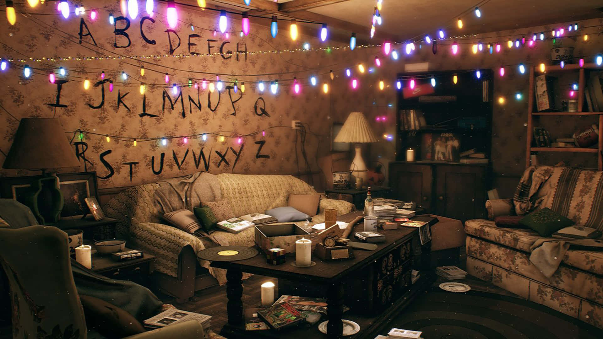 Livingul Byers din Stranger Things de Crăciun fundal Teams Fundal