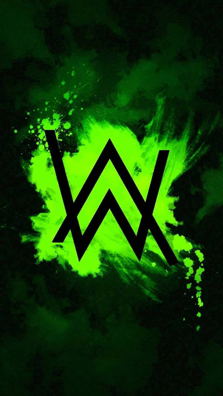 Logo Alan Walker în verde neon și negru Fundal