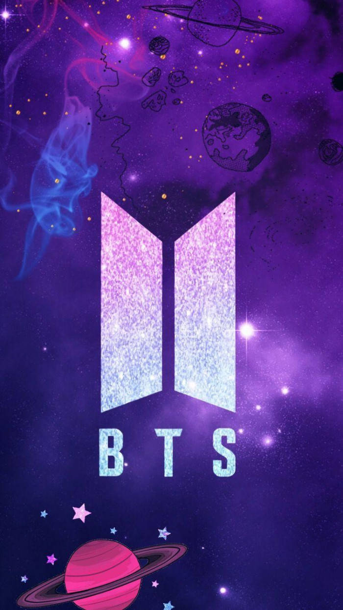 Logo BTS cu Planetă în Galaxie Fundal