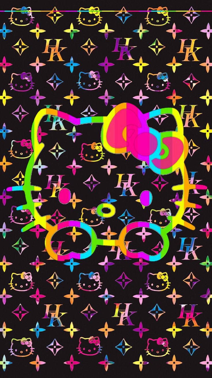 Logo colorat pe negru Hello Kitty Fundal