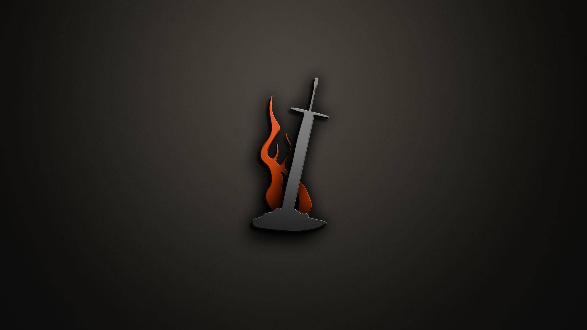 Logo de joc cu sabie în flăcări înfiptă Fundal