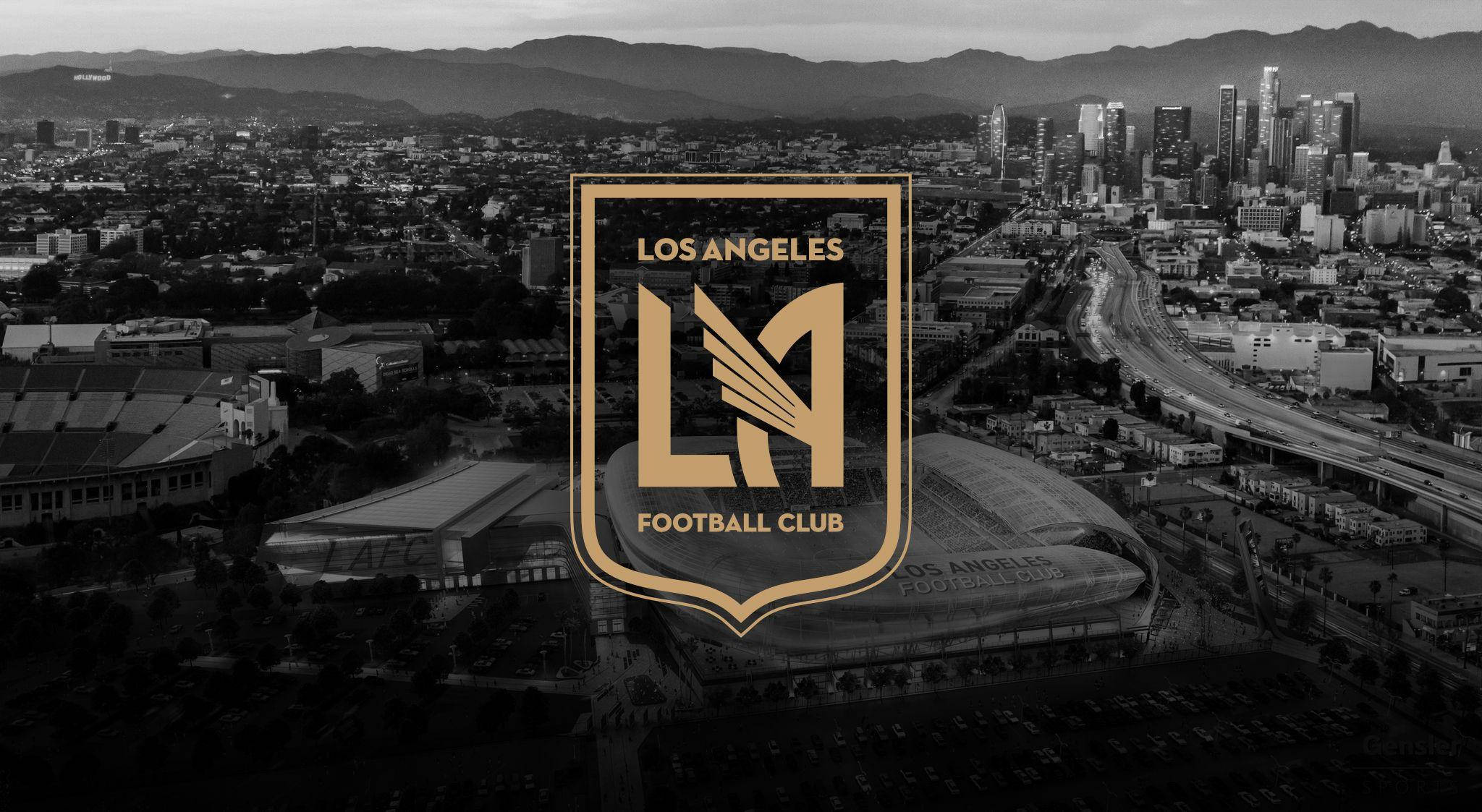 Logo LAFC cu orașul în alb și negru Fundal