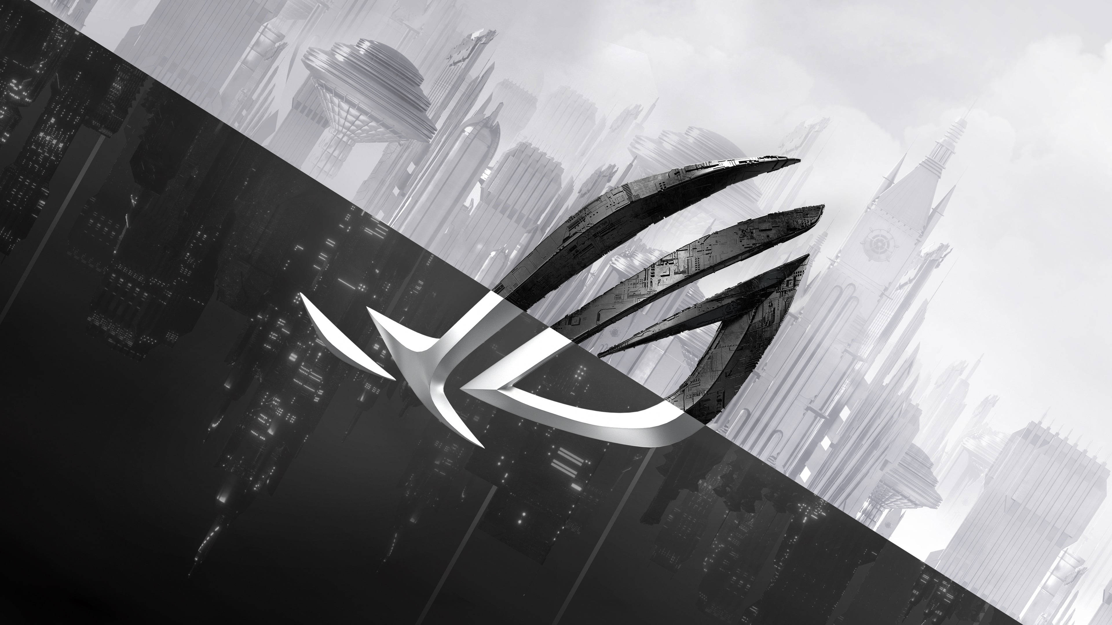 Logo laptop de gaming Asus ROG alb-negru Fundal