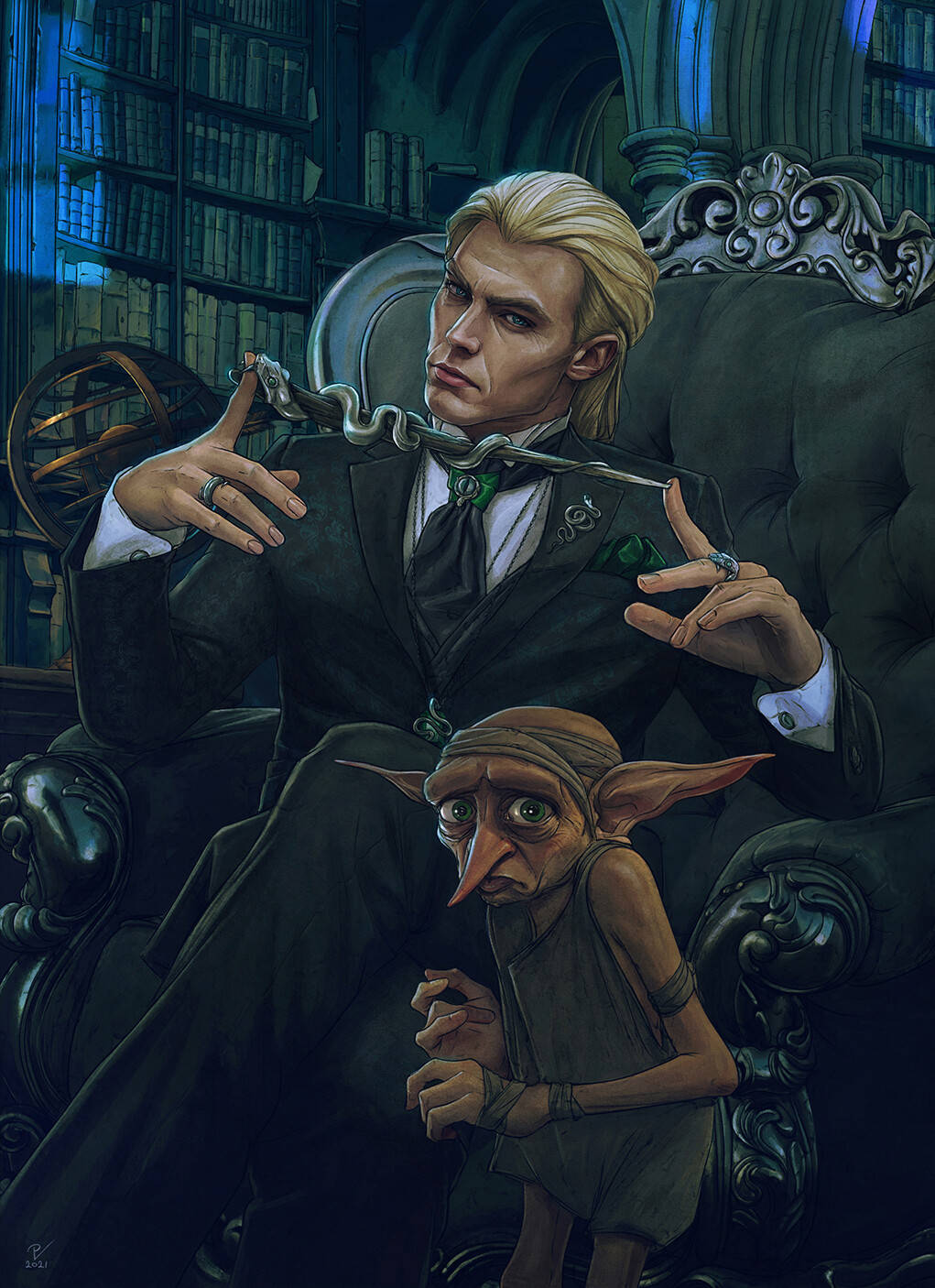 Lucius Malfoy și sclavul elf Dobby Fundal