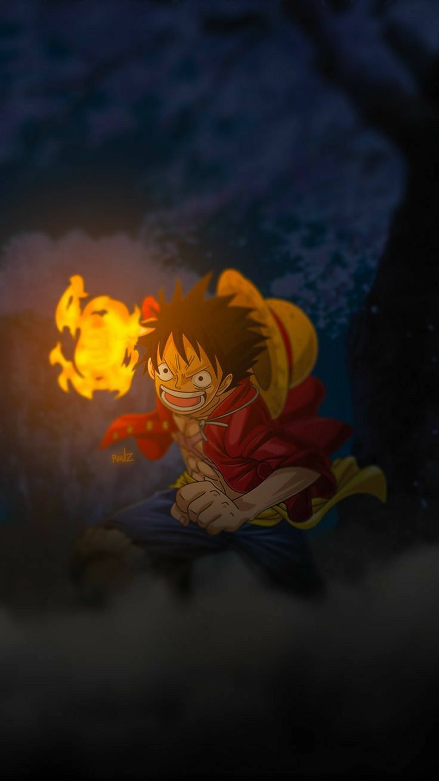 Luffy cu Foc One Piece pentru iPhone Fundal