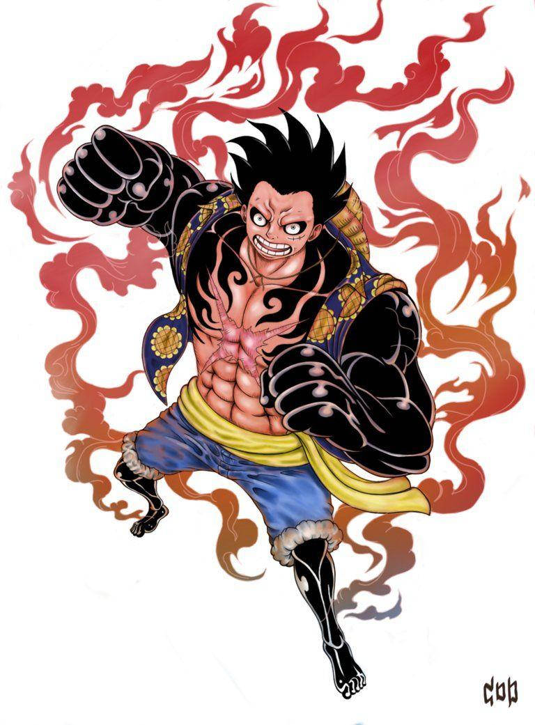 Luffy Gear 4 Corpul în Flacără Fundal