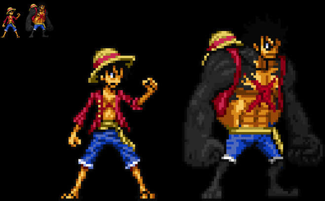 Luffy în stil Pixel Art și Transformarea Gear Fourth Fundal