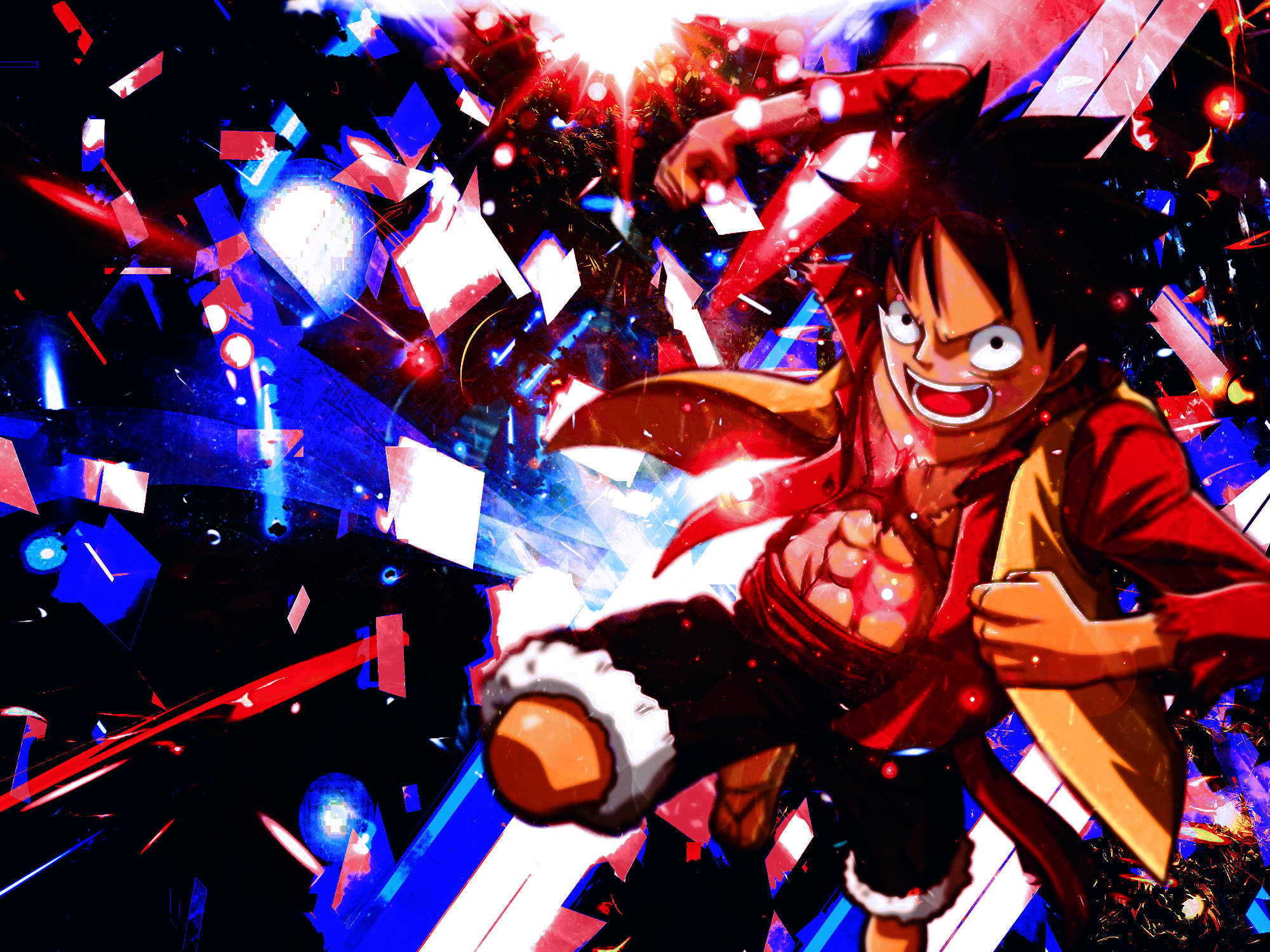 Luffy Pe Fundal Roșu și Albastru Fundal