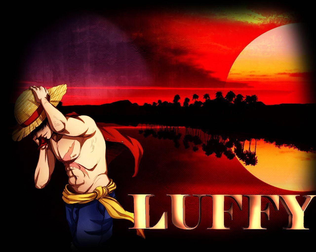 Luffy Poster Cer Roșu Fundal