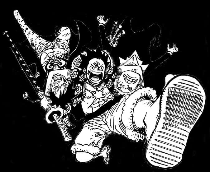 Luffy și echipa sa, schiță în acțiune Fundal