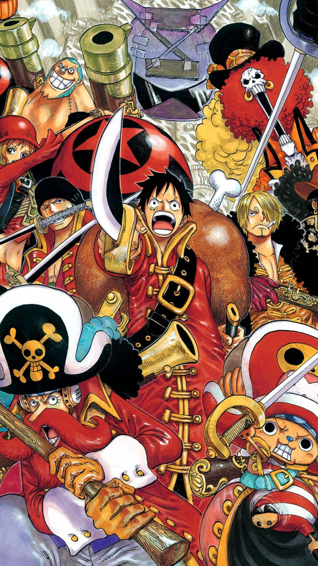 Luffy și echipajul său Pălăriile de Paie din popularul manga și anime One Piece Fundal