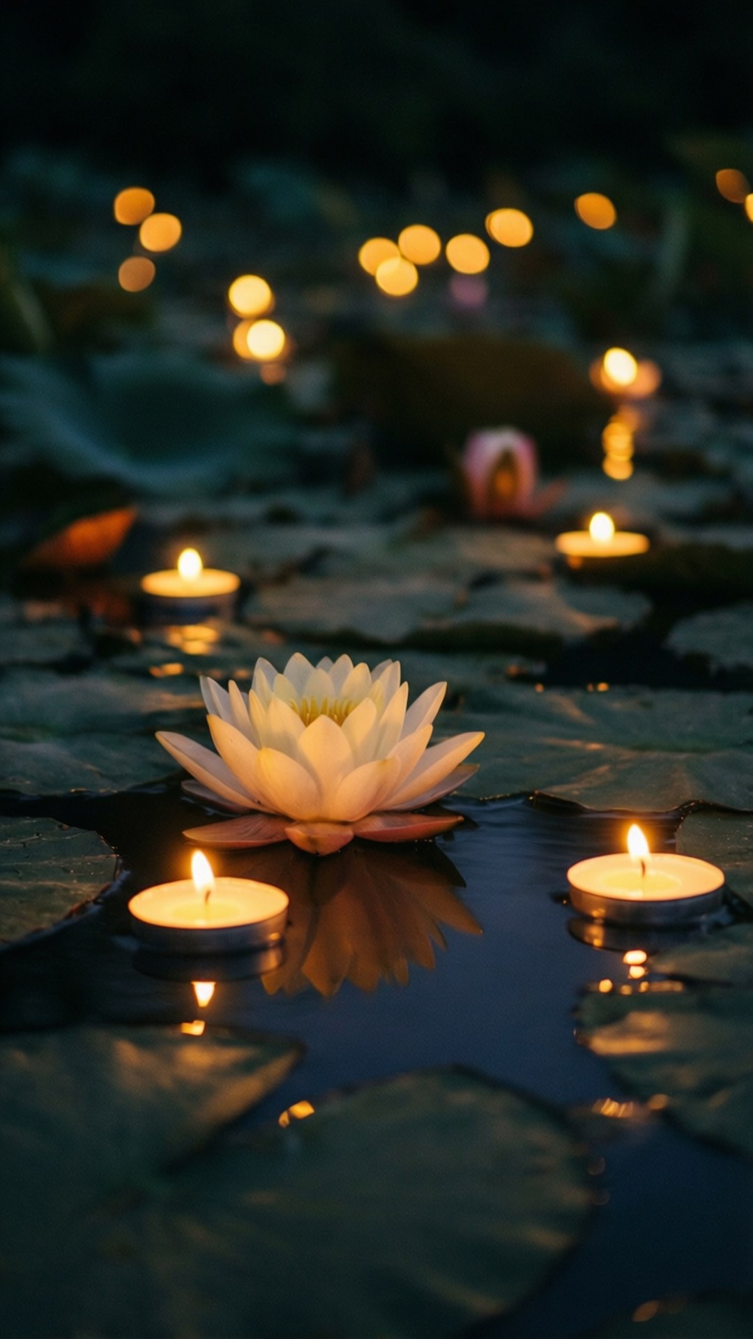 Lumânări în iaz cu lotus Fundal