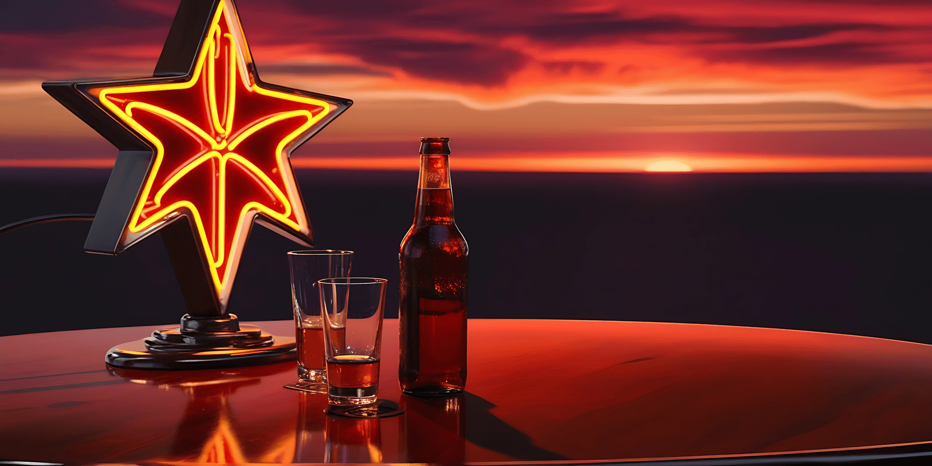 Lumină de sărbătoare în formă de stea lângă ocean Fundal