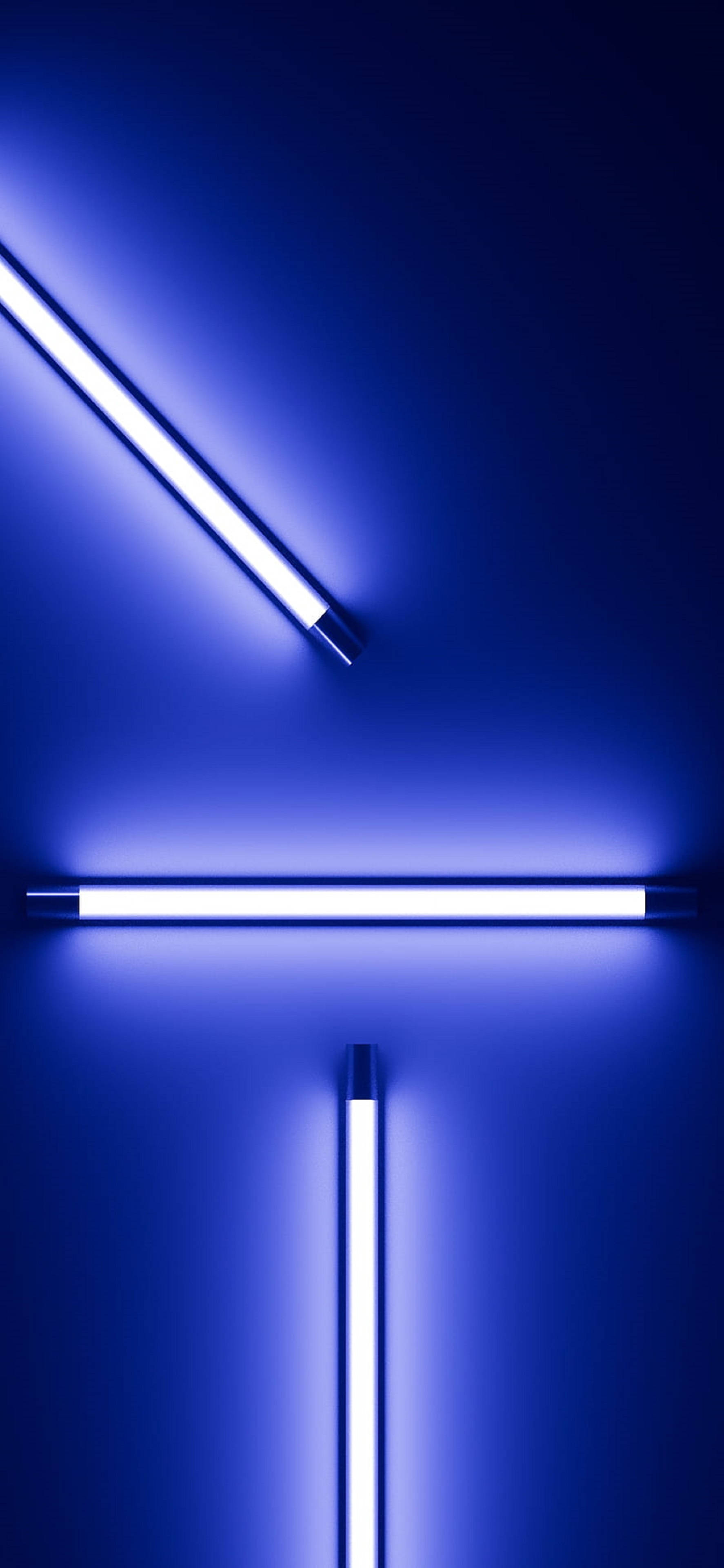 Lumini albastre neon 4K într-un perete, iPhone Fundal