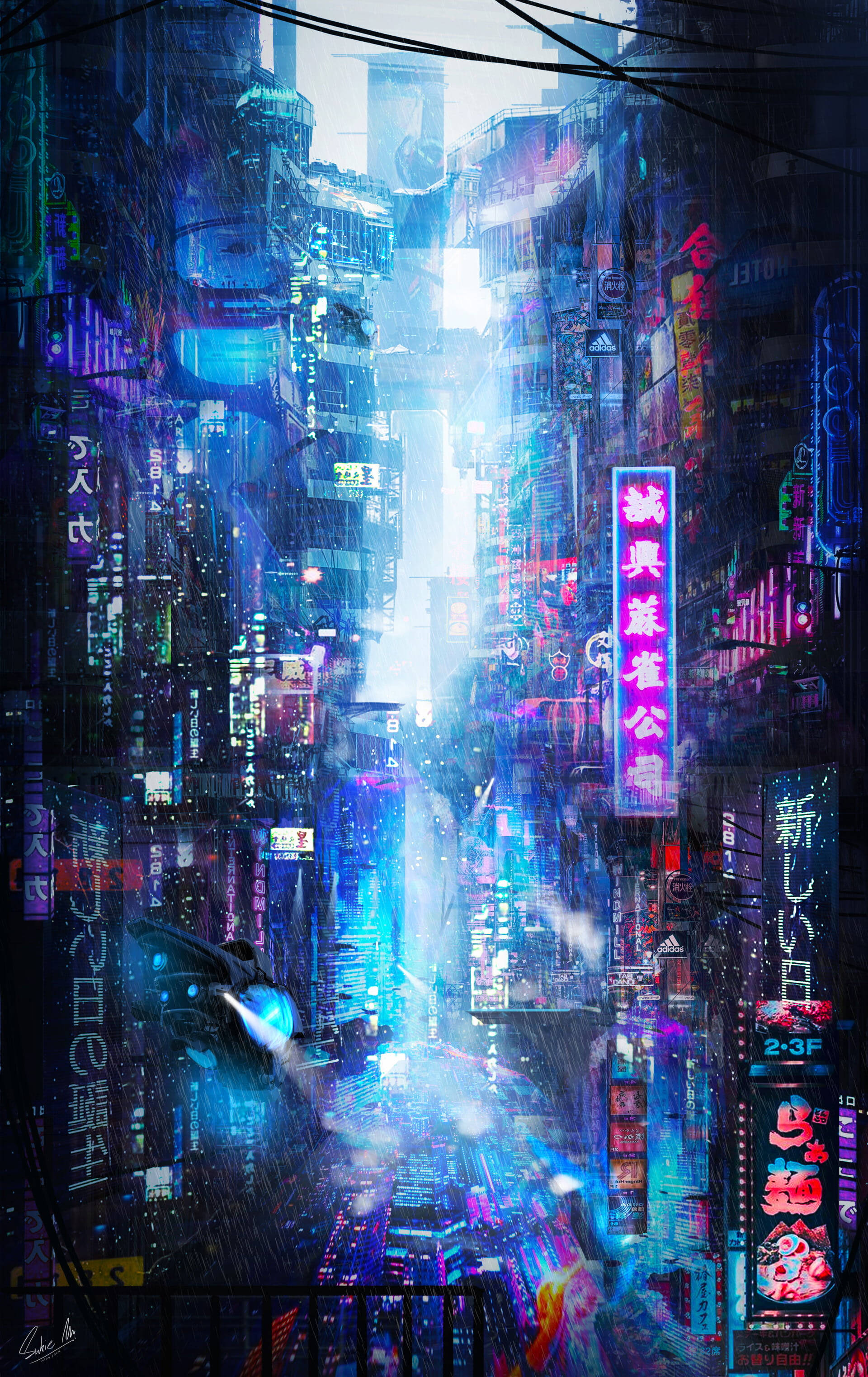 Lumini de neon și ploaie frumoasă Fundal