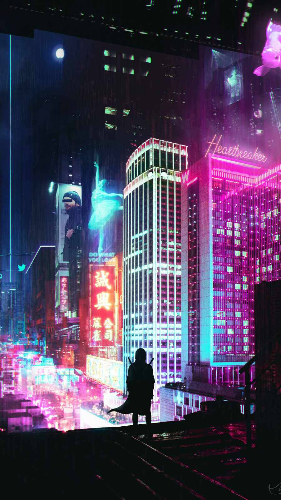 Lumini de oraș neon cyberpunk pentru iPhone X Fundal