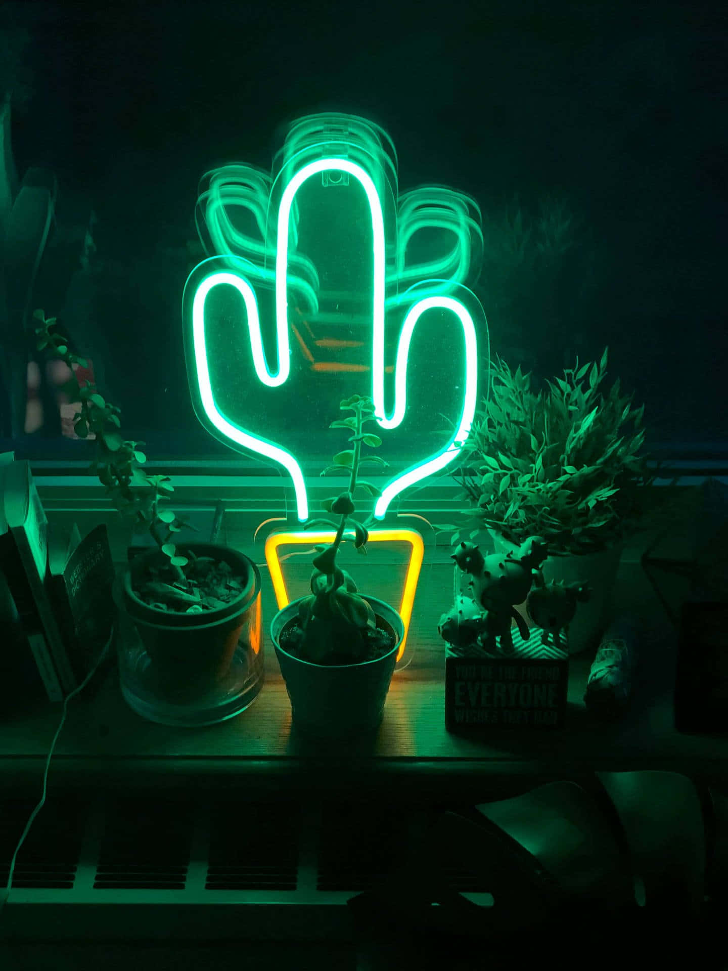 Lumini LED verzi în formă de cactus Fundal