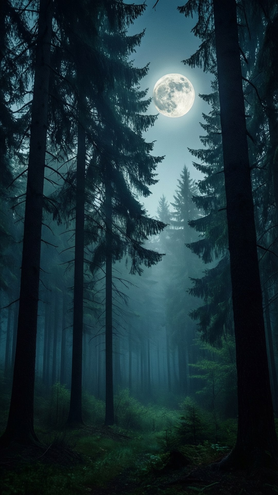 Lună în Pădure În ceață Fundal