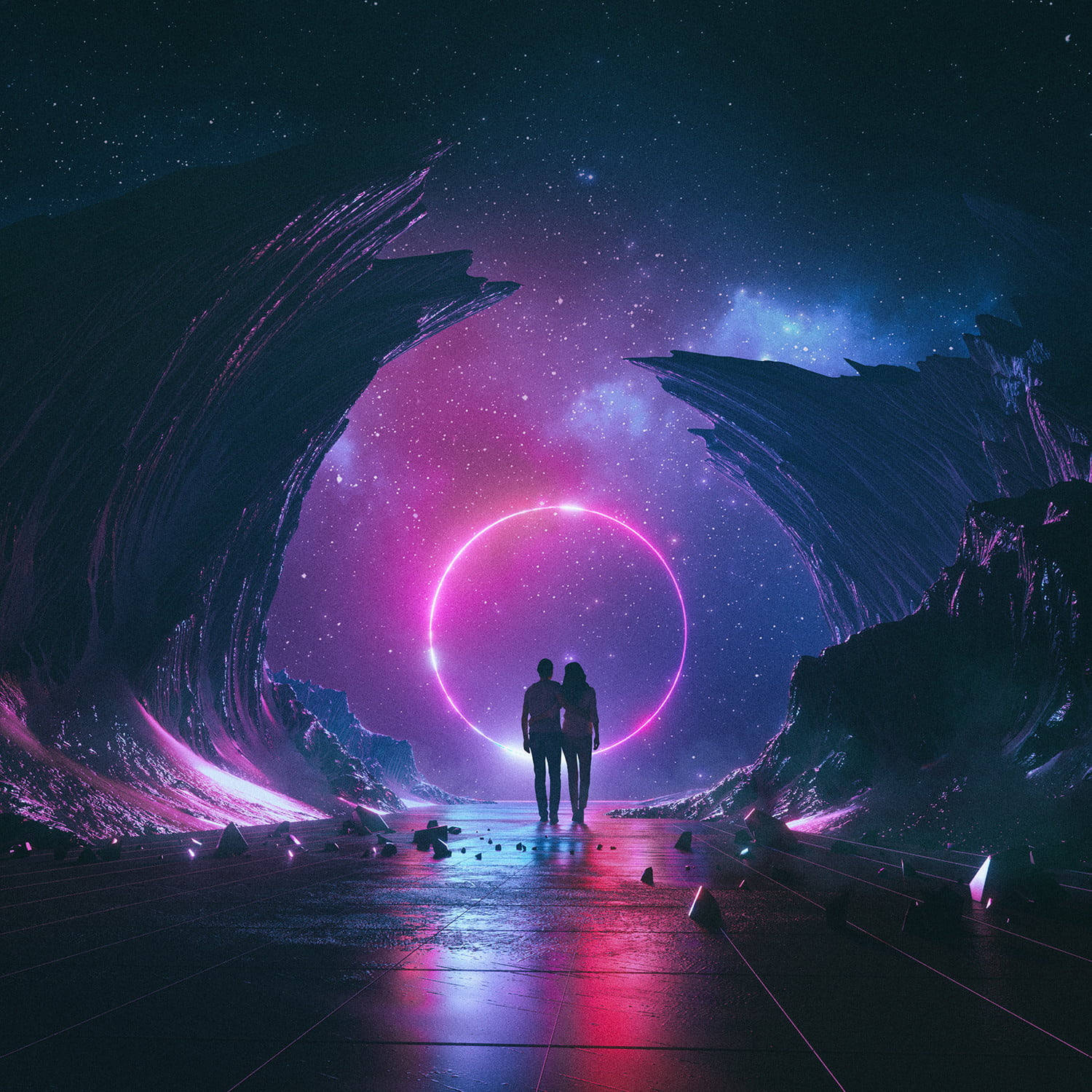 Lună Neon Calea Lactee Fundal