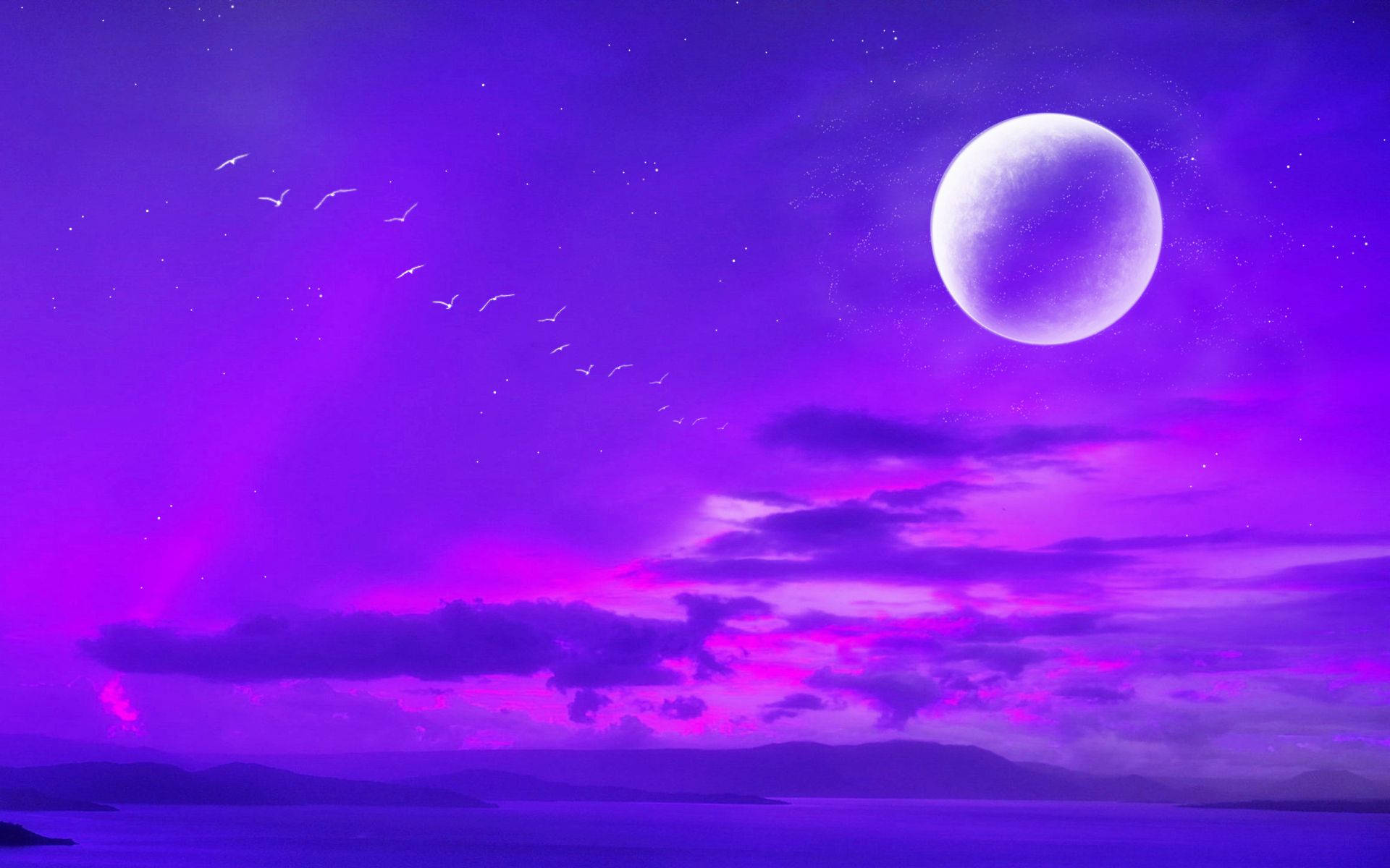 Lună neon și cer violet Fundal