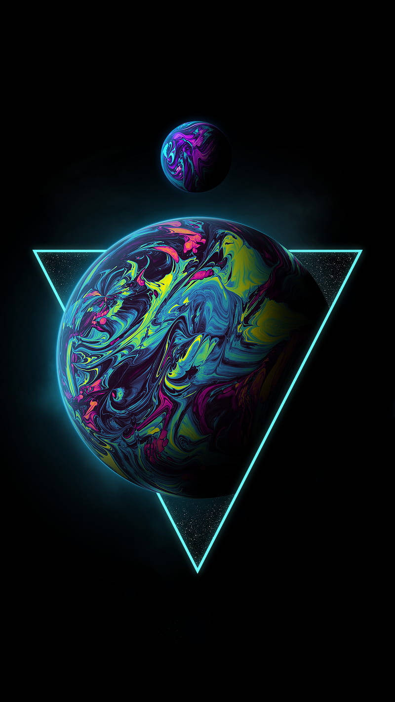 Lună Neon și Planetă Cosmică Fundal