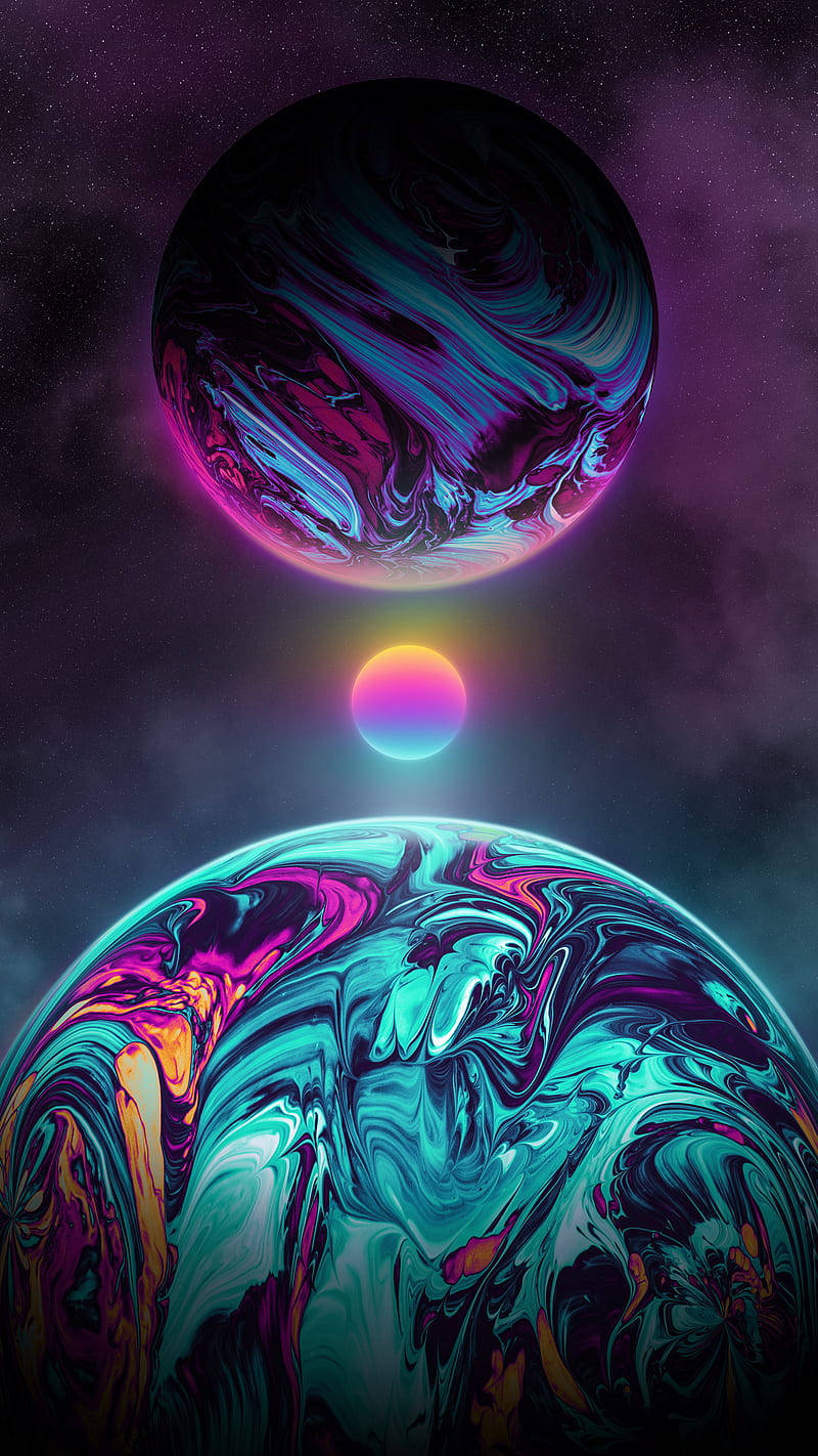 Lună neon și planete strălucitoare Fundal