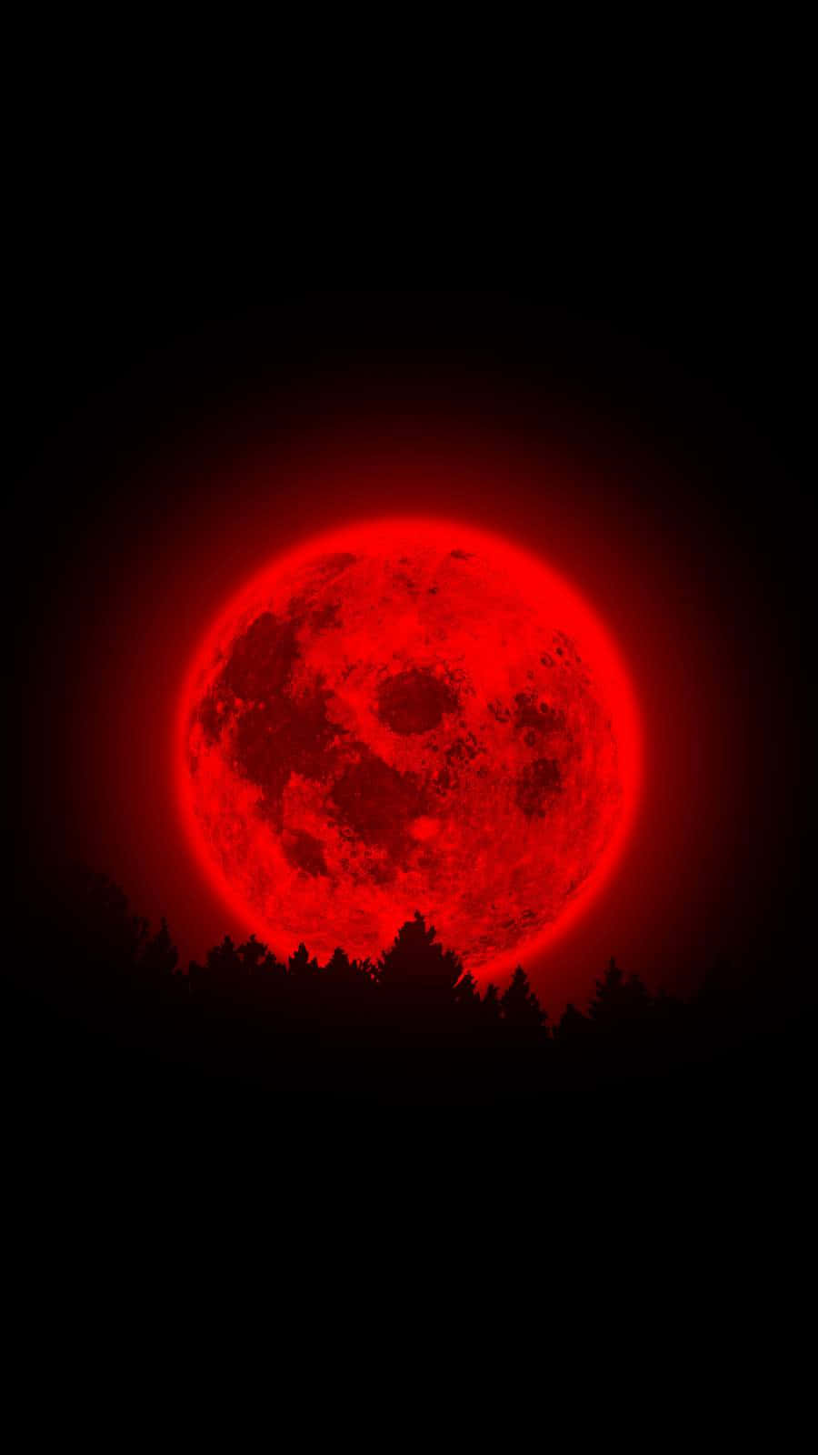 Lună Roșie Sângerie cu Neon Strălucitor Fundal