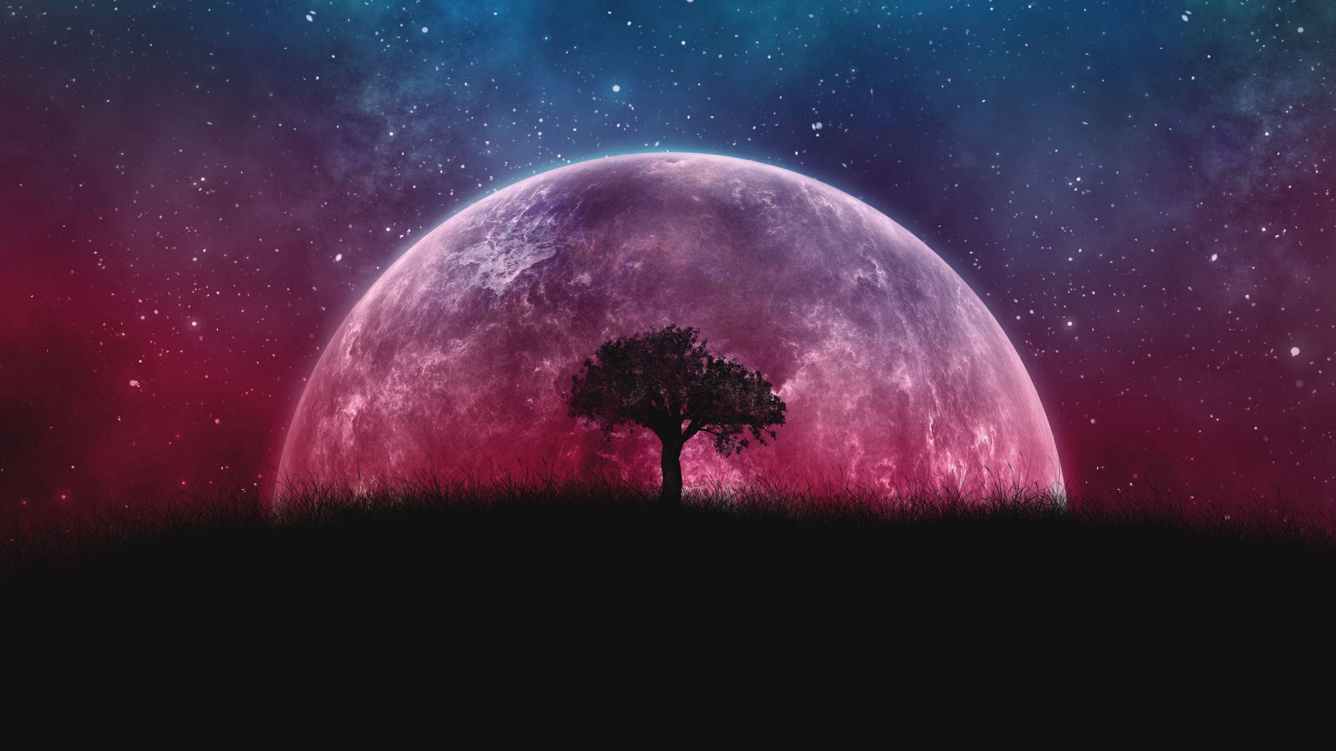Lună roșie sângerie pe fundal de galaxie Fundal