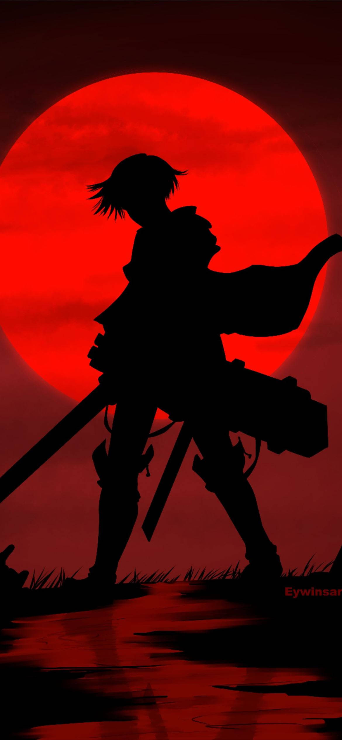Lună Roșie Silhouette Levi Attack on Titan iPhone Fundal