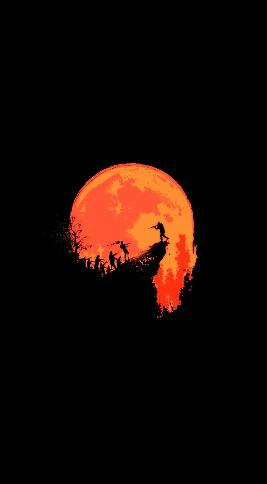 Luna strălucește portocaliu deasupra unei fețe de stâncă impresionante. Fundal
