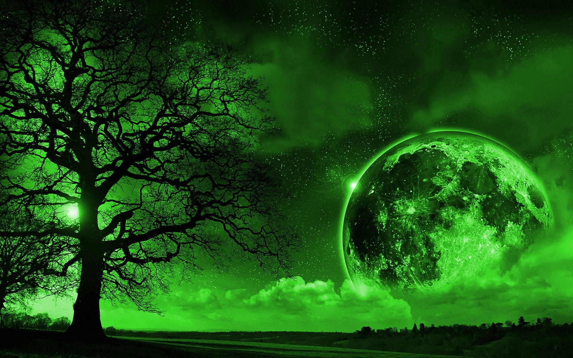 Lună Verde Estetică în Galaxie Fundal