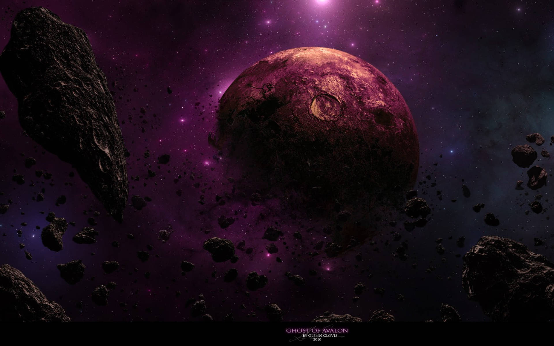 Lună violetă în galaxie Fundal