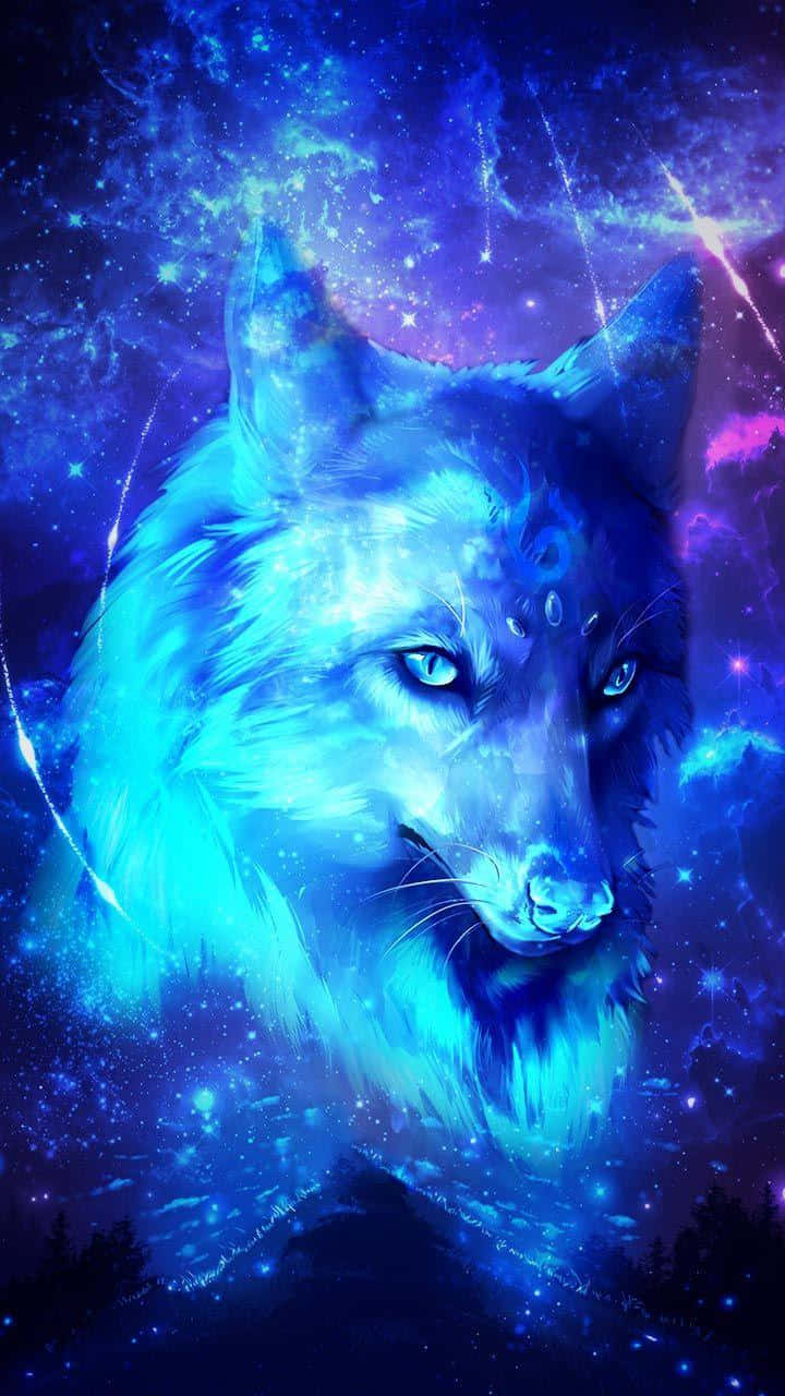 Lup albastru cool pe fundal de galaxie Fundal