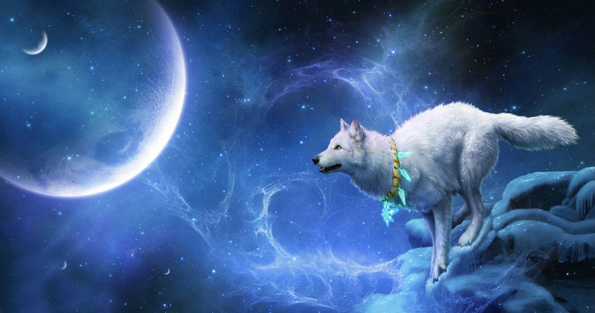 Lup galactic alergând spre lună Fundal