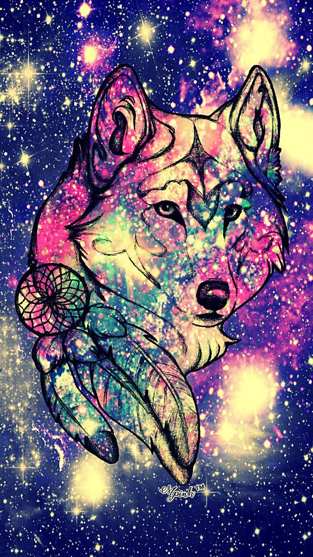 Lup Galactic Maiestuos - Bucură-te de Splendoarea Mistică Fundal