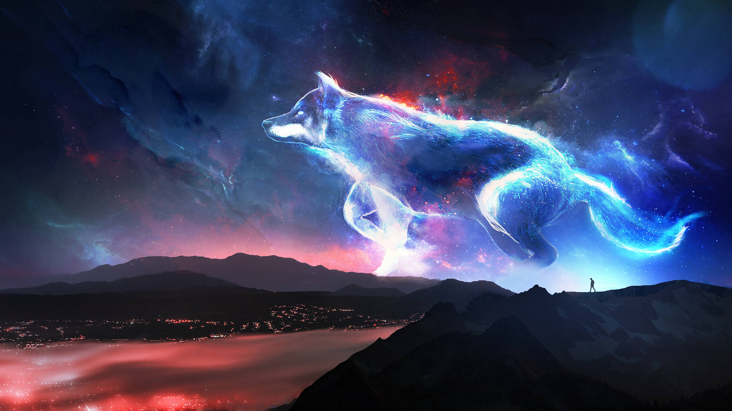 Lup Galactic pe Ceruri de Nebuloasă Fundal