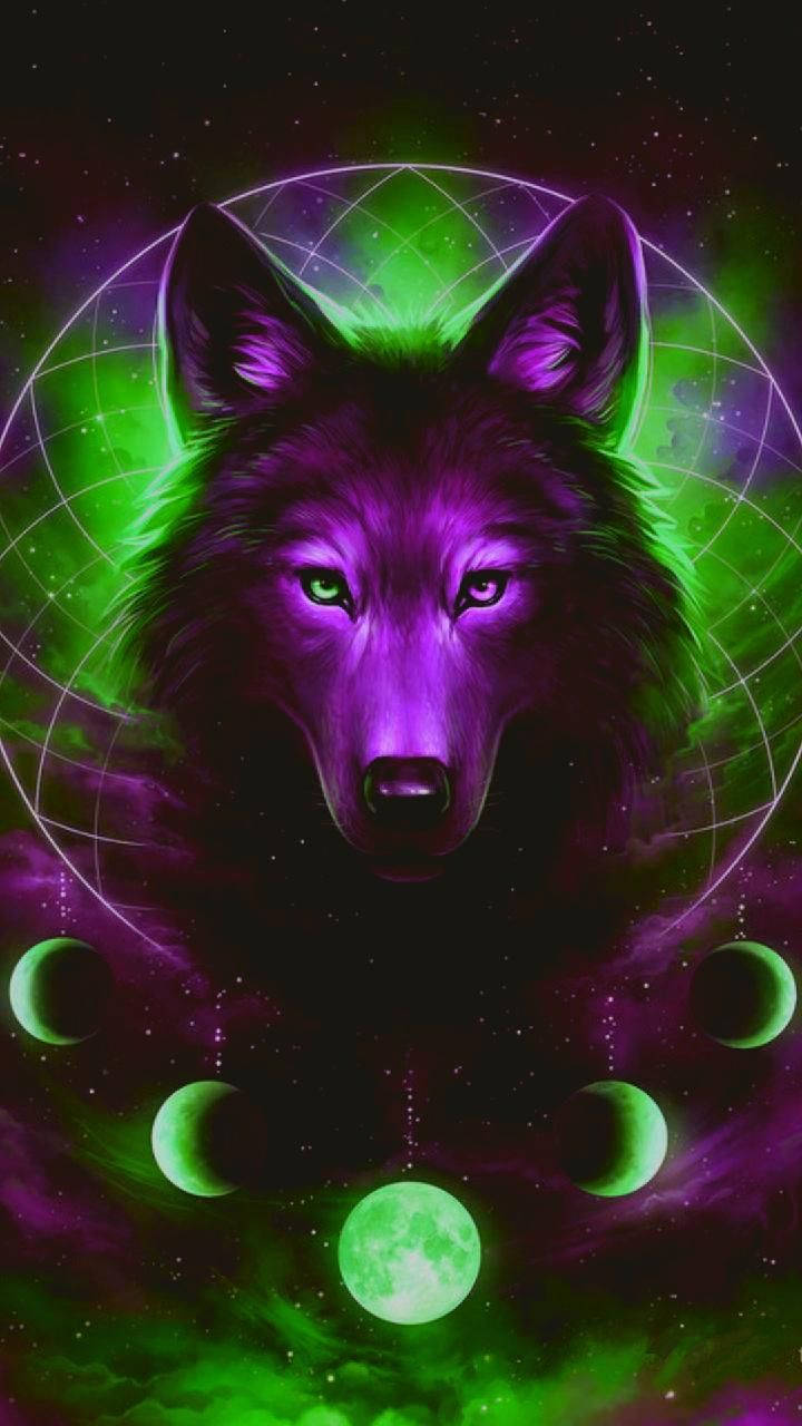 Lup galactic violet și verde Fundal
