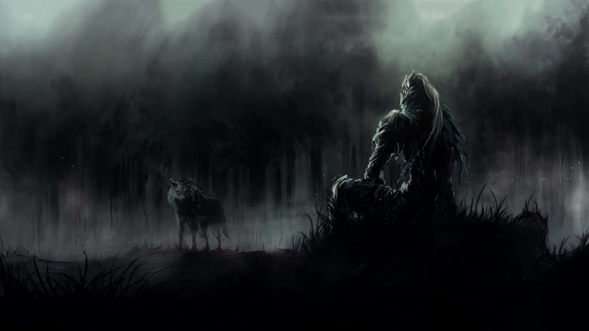 Lup și Om Negru Dark Souls 1920x1080 Fundal