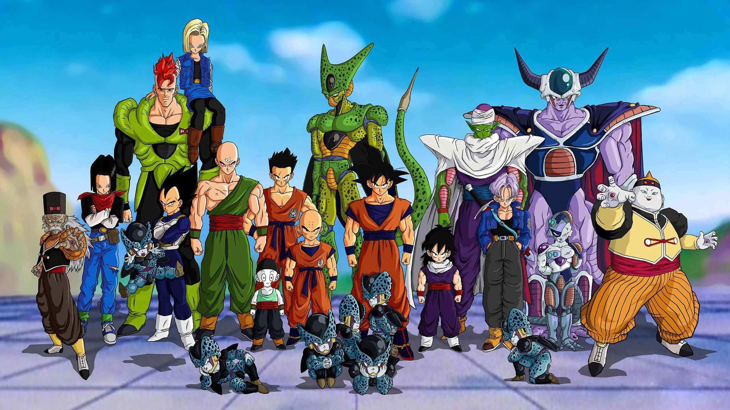 "Luptătorii din Dragon Ball Super stau împreună pentru un nou capitol în confruntarea eroică!" Fundal