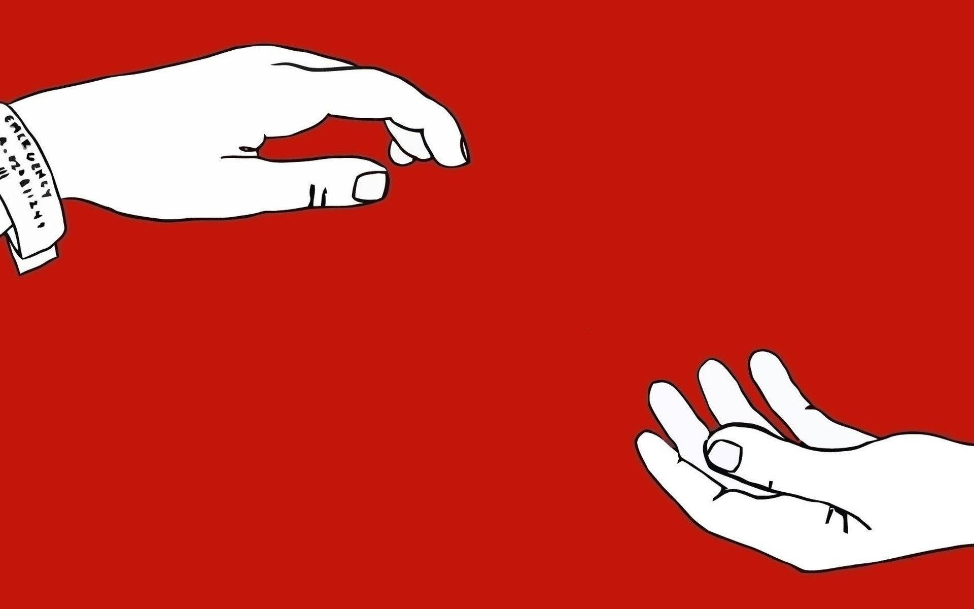 Mâini indie estetice întâlnindu-se pe fundal roșu Fundal