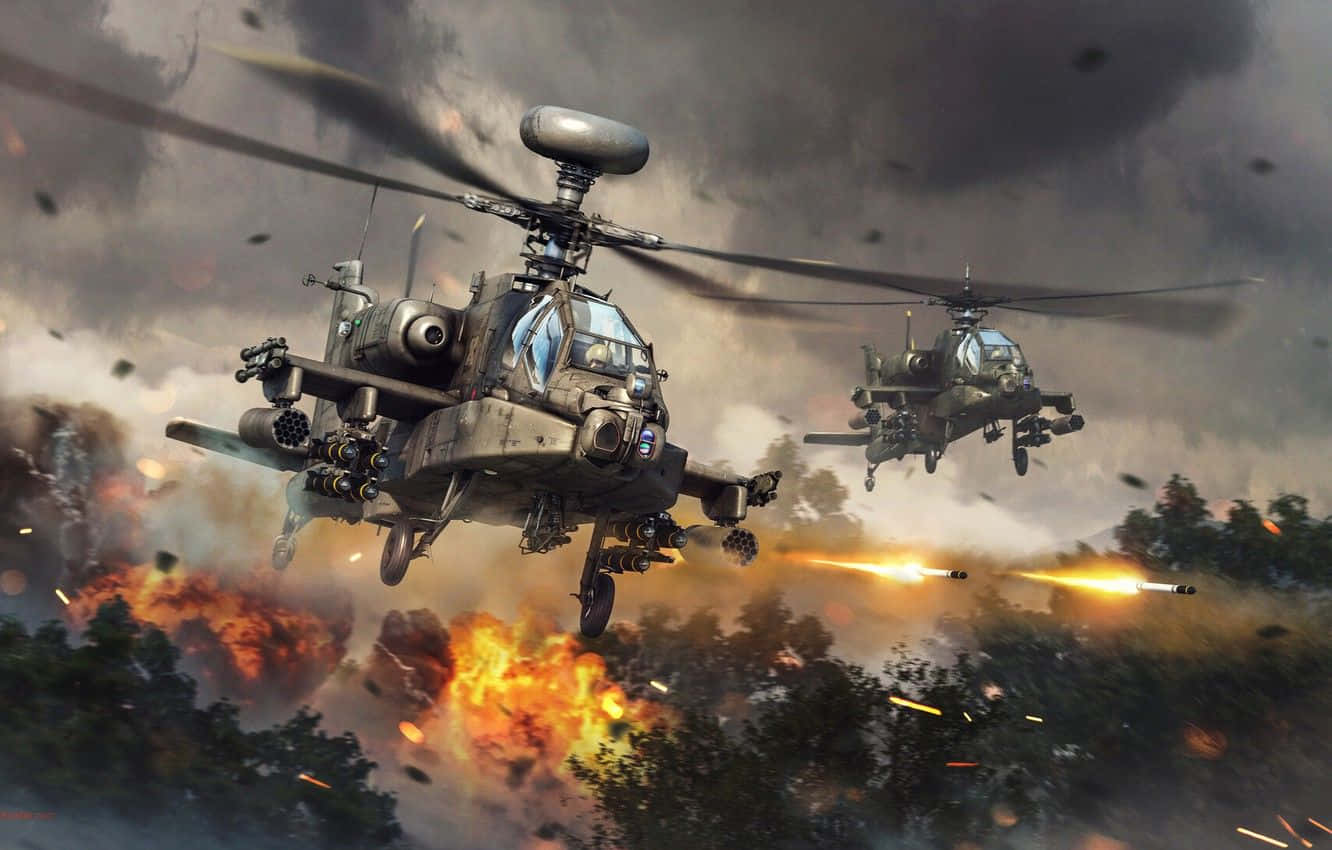 Majestic Boeing AH-64 Apache - Războinicul Iridescent al Cerului Fundal