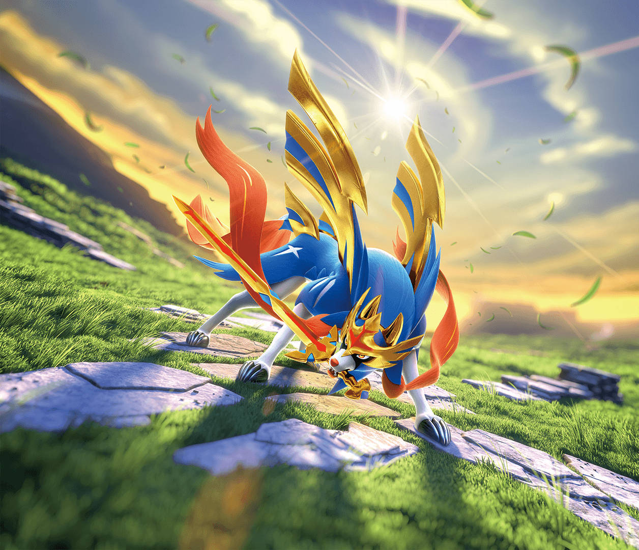 Majestuosul Zacian Pe Un Peisaj Ierbos Fundal